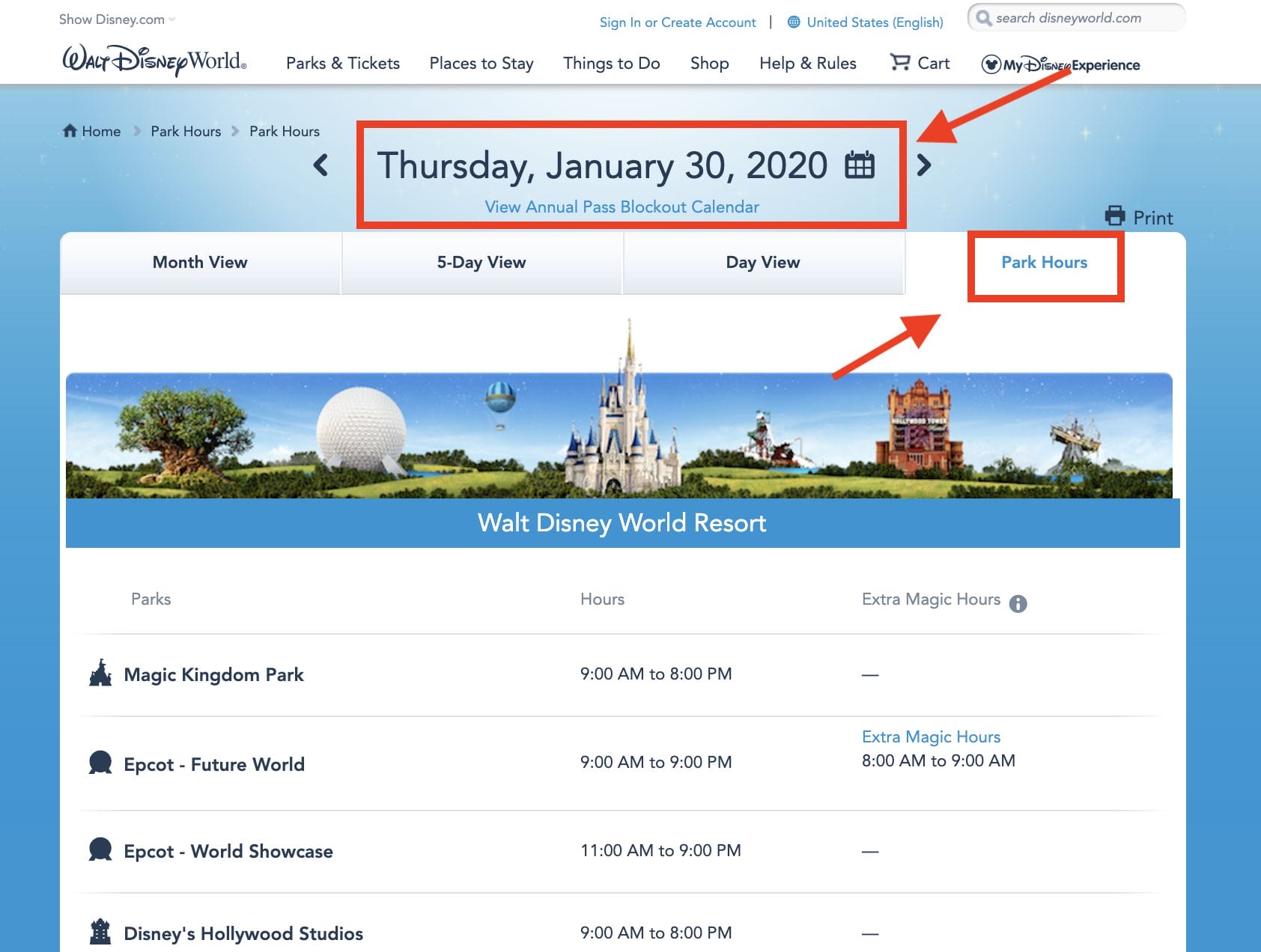 Horários dos parques da Disney